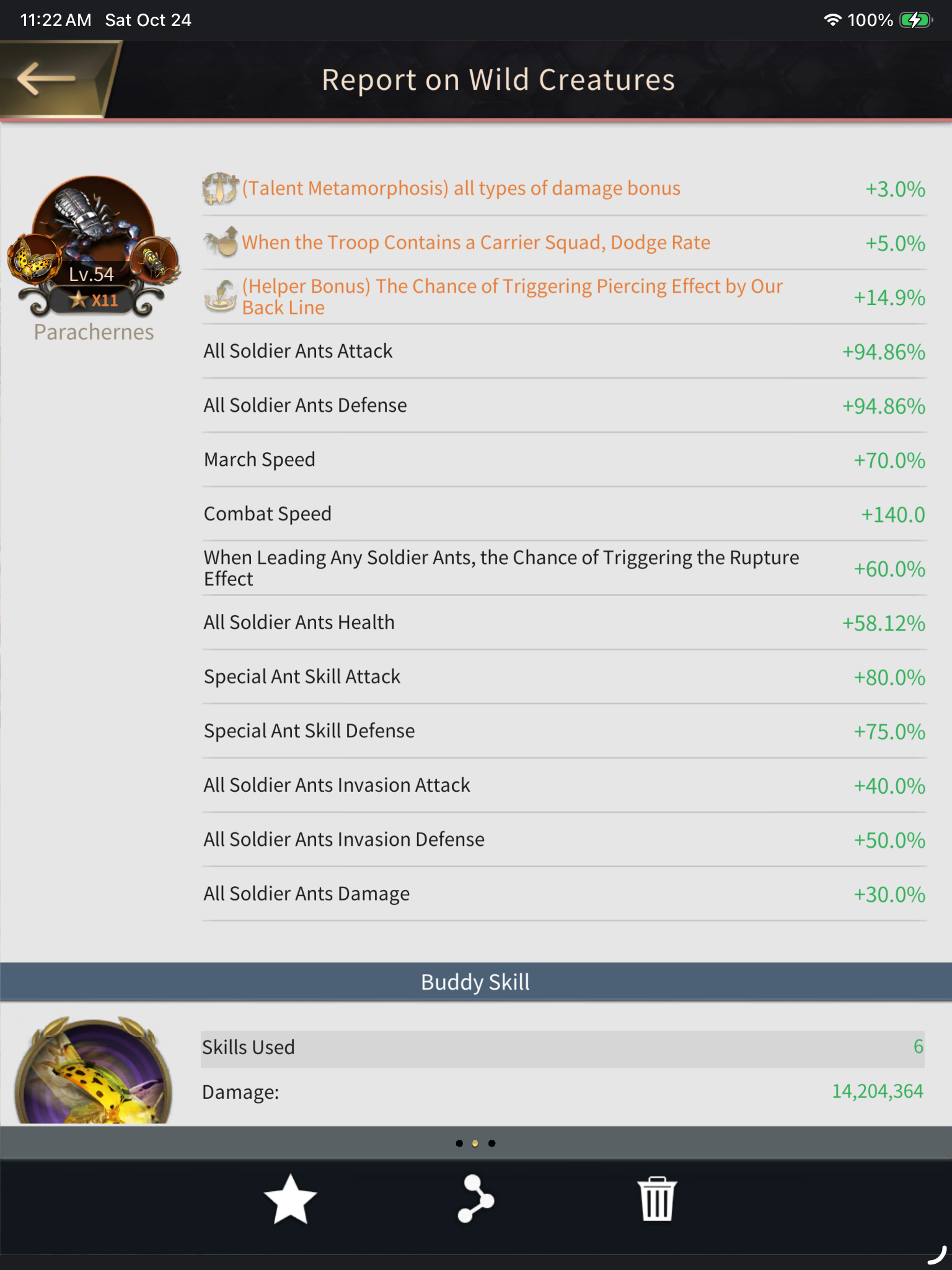 Battle · Insect bonuses screenshot example